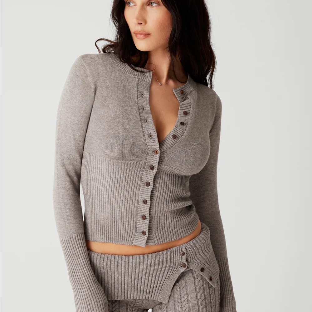 Frankie's Bikinis Gray Ribbed Cardigan